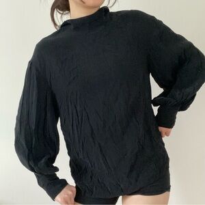 H&M black balloon sleeve mock neck top blouse